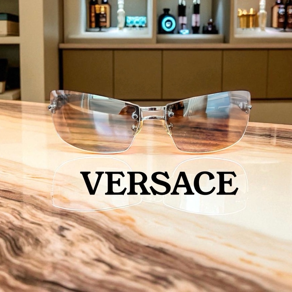 VERSACE Silver Frameless Sunglasses N15 26M 235 Rare Vintage Clear Grey Gradient
